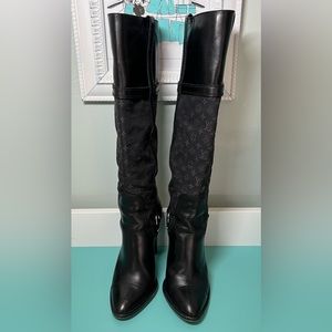 Louis Vuitton Knee high boot monogram Mini Lin Pattern/black leather trim Sz37.5